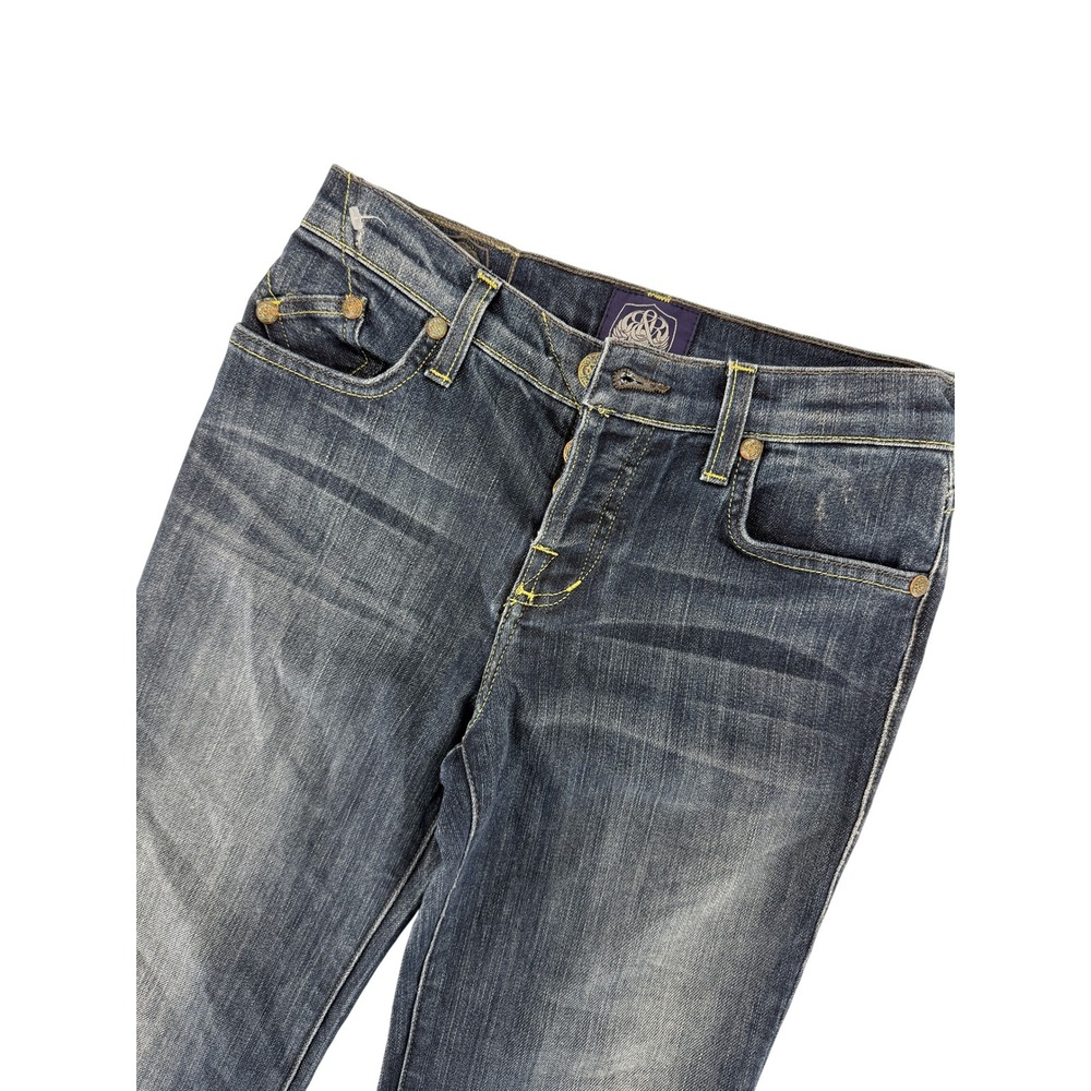 Rock & Republic Womens Dark Wash Button Fly Bootcut Jeans Green Stitching 28‎